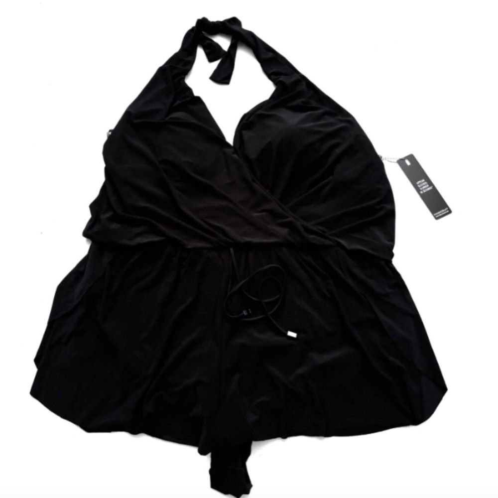 Magicsuit Black Halter Surplice Skirted One-Piece